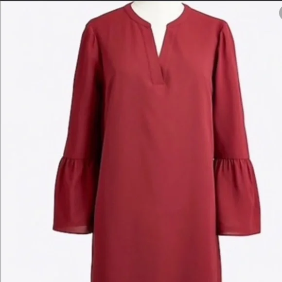 J.Crew Maroon Bell Sleeve Shift Dress | Classic Minimalist | Work to Weekend - Picture 2 of 4
